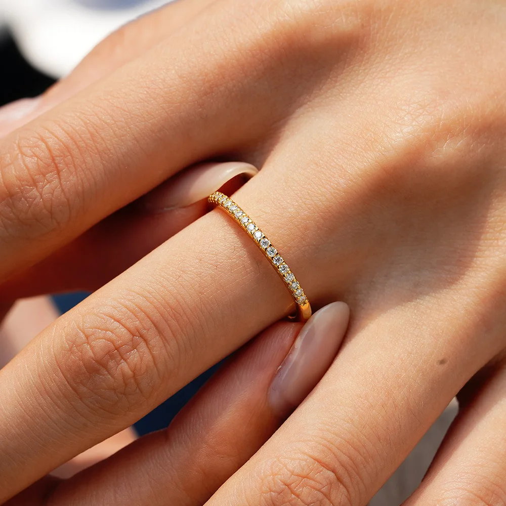 Apexelle Brand Classic Jewelry 925 Sterling Silver Rings Inlaid Moissanite Gold Eternity Ring For Women Luxury Jewelry