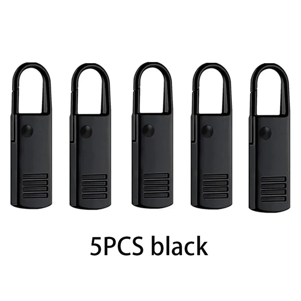 5pcs Black Detachable Zipper Pulls Replacement Repair Kit for Jeans Backpack Suitcase Travel Bag - DIY Sewing Craft Tools