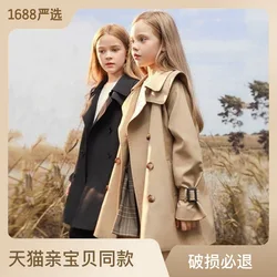 4-14 Years Girls Autumn Coats Fashion Kids Windbreaker Long Sleeve Trench Children Clothing Teens Girls Thicken Warm Outerwear