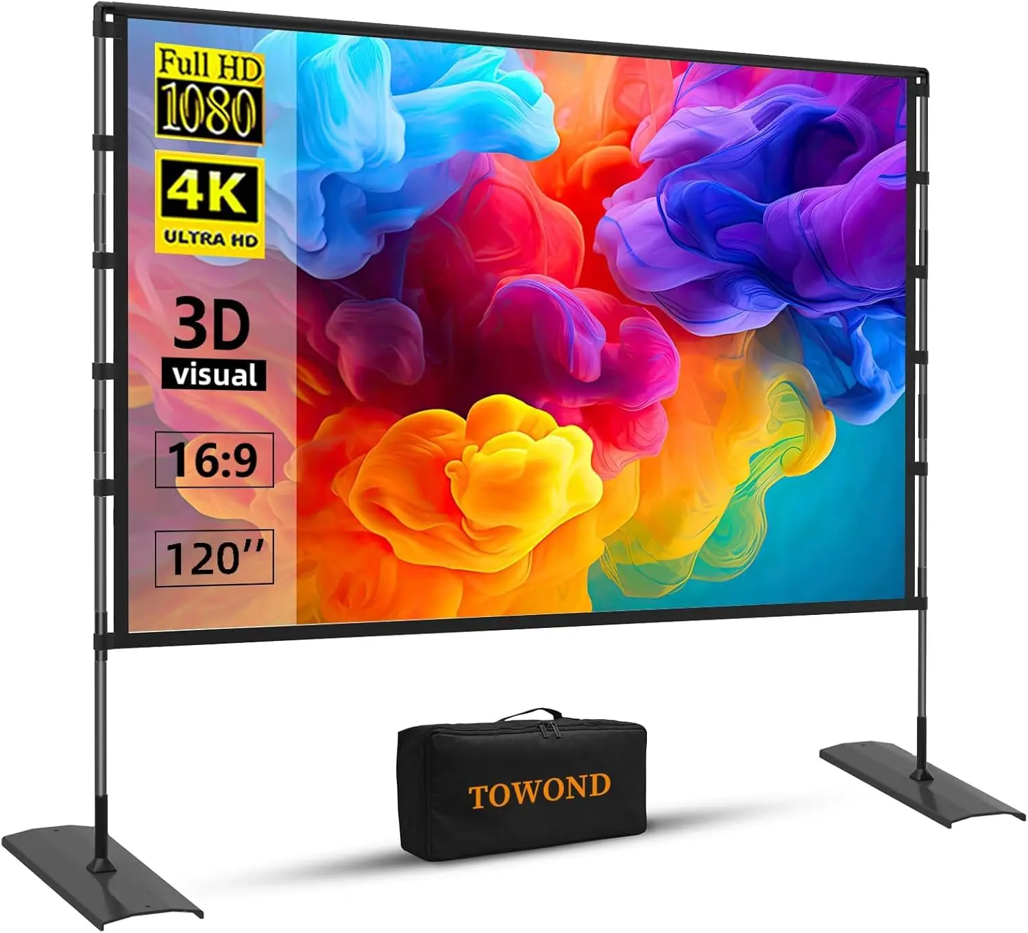 

120-дюймовый портативный экран для проектора со стойкой, без складок, 4K HD, для домашнего кинотеатра (для использования в помещении/на улице)