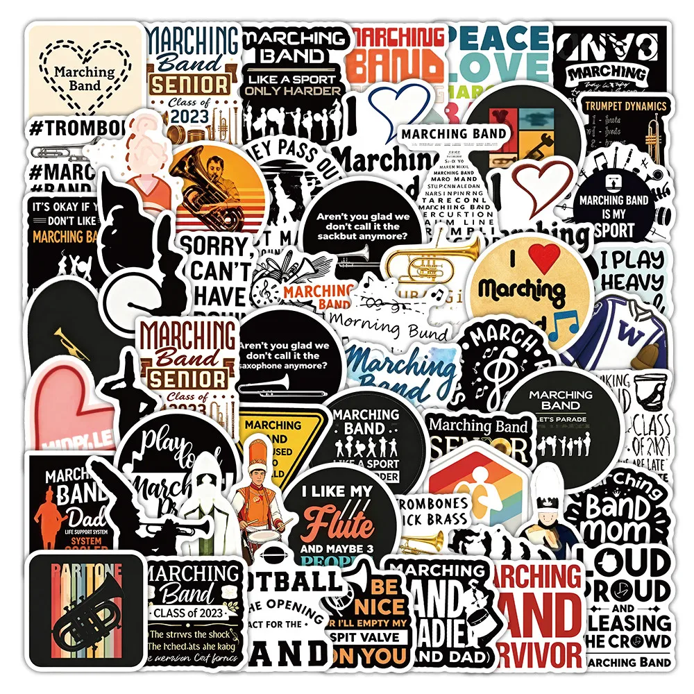 64 Sheets Classic Marching Band Themed Stickers, Music Team Pattern Decoration for DIY Craft & Collection Peel Joy Sticker Store
