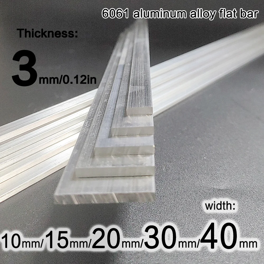 6061 Pręt płaski ze stopu aluminium Grubość 3 mm Szerokość 10 mm 15 mm 20 mm 25 mm 30 mm 40 mm Długość 300 mm 400 mm 500 mm