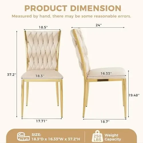 Velvet Dining Chairs Set of 8, Modern Woven Kitchen Chairs with Gold Metal Legs, Upholstered Cushion with High Back