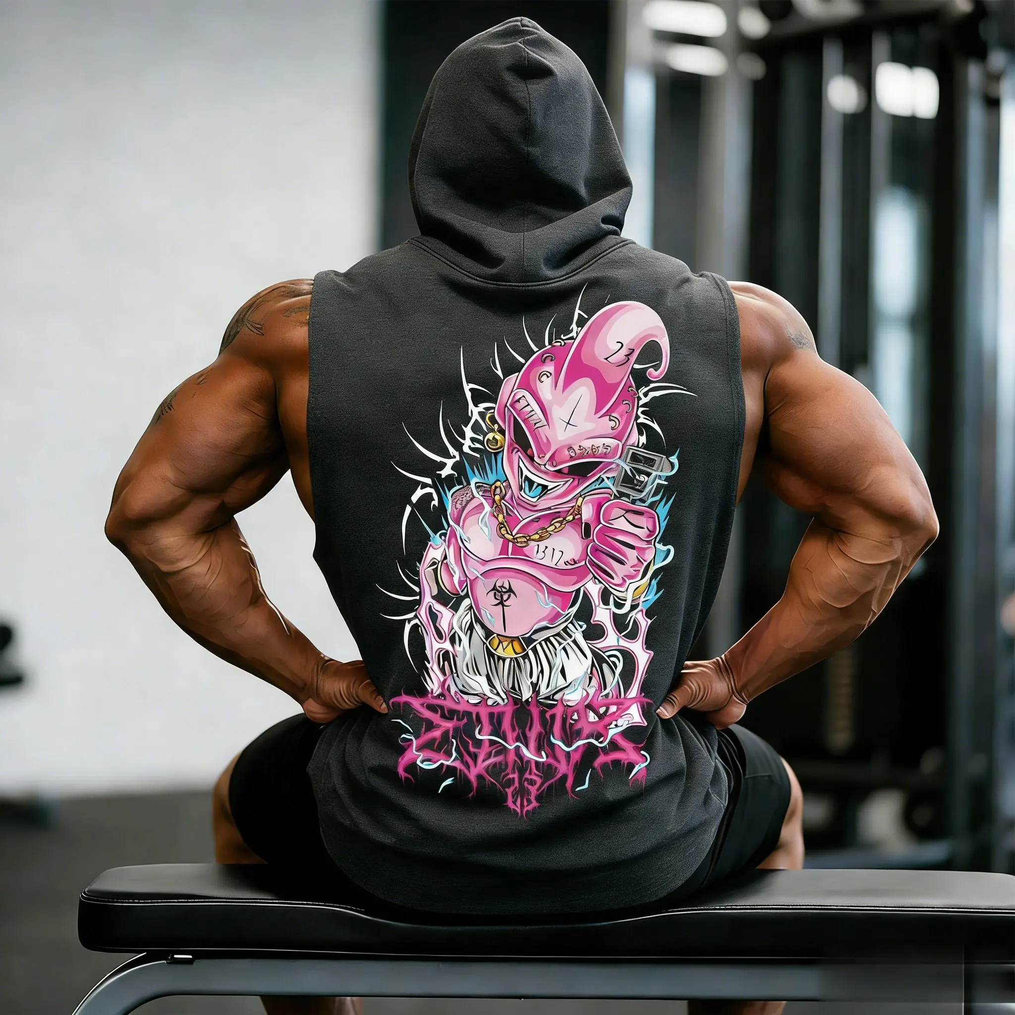 2026 Oversized Dragon Ball Majin Buu Anime Tank Top Hoodie Men Sleeveless Gym Vest Workout Streetwear Cotton Graphic Tee Summer