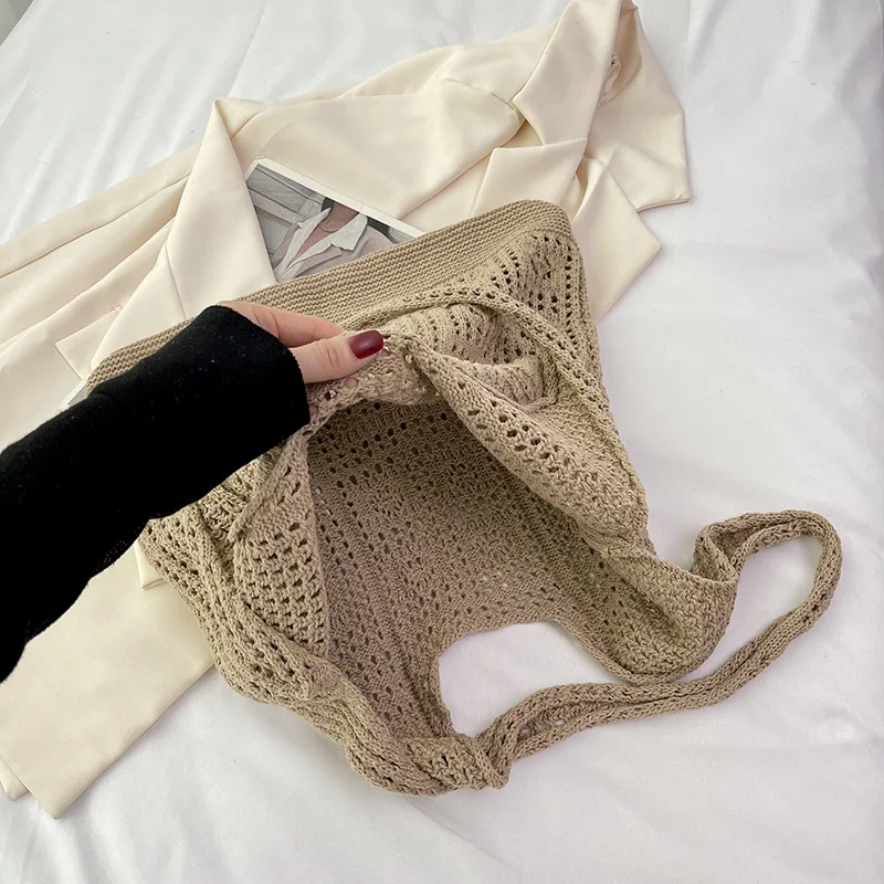 Fashion Hollow Design Woven Shoulder Bag Knitted Large Capacity Handbag Summer Travel Tote Casual Beach Bag For Women