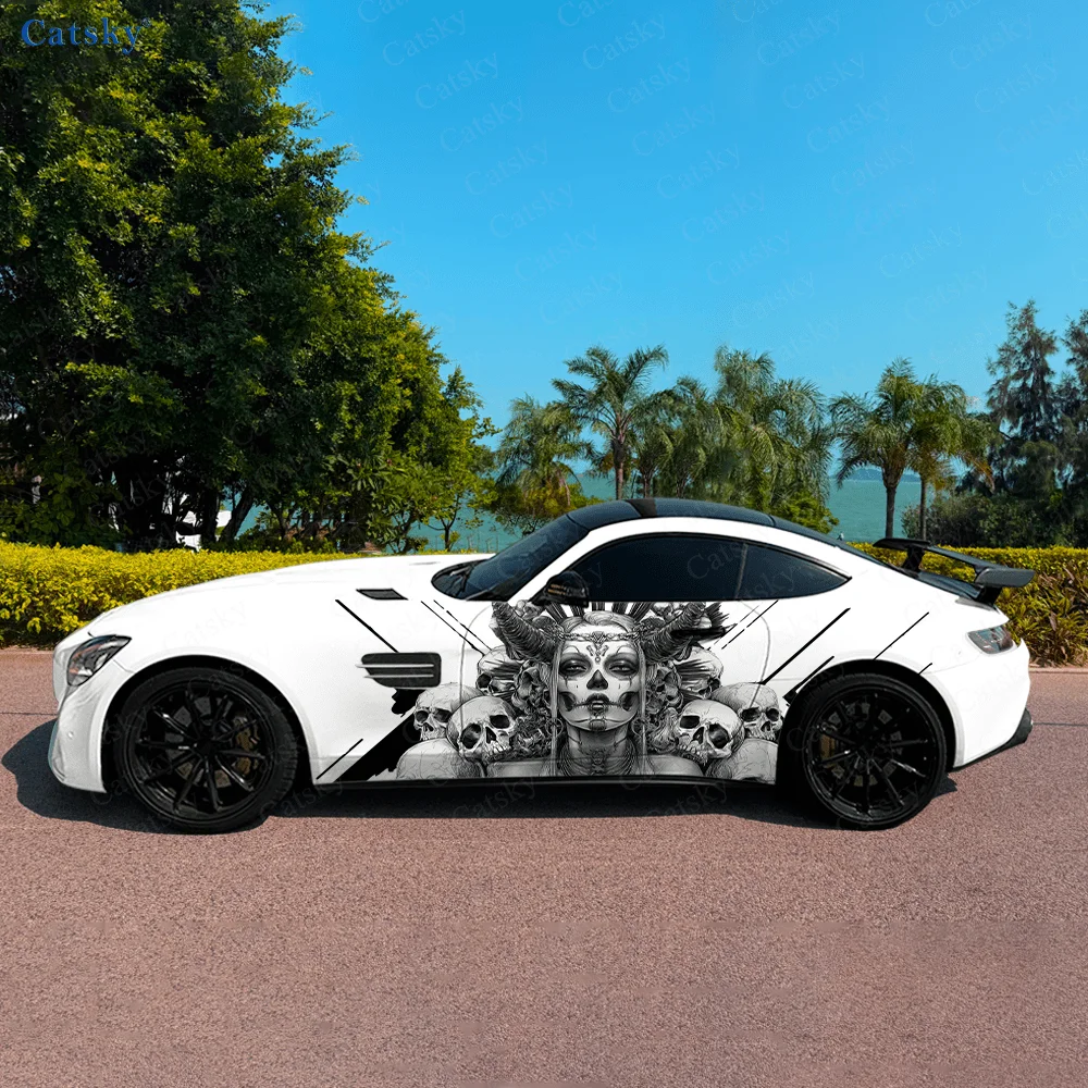 

Horned Skull Woman Dark Car Vinyl Wraps Decal Self-adhesive PVC Sticker Suitable for Trucks SUV Decoration Auto Accessories Gift