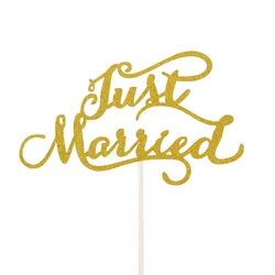Cake Topper Flags Just Married Glitter Paper Birthday Cupcake Topper Mr Mrs Wedding Decoration Bride Mariage Party Baking DIY