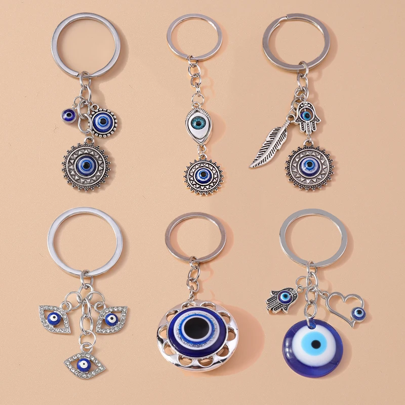 Retro Lucky  Evil Eyes Keychain Metal Key Ring Pendant for Car Key Holder Women Girls Handbag Decor DIY Jewelry Gift