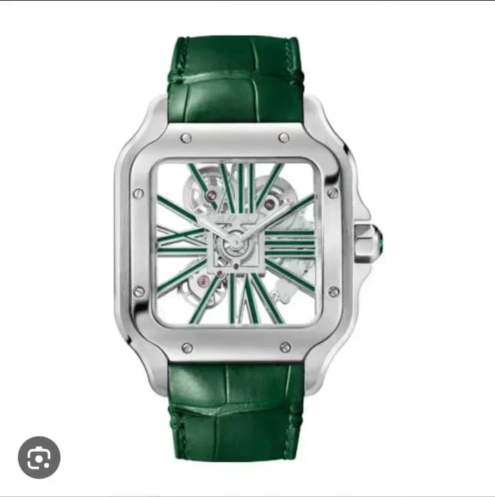 أزياء ساعات كوارتز ساعة جوفاء الفولاذ المقاوم للصدأ الأزرق جلد مربع ساعة اليد رجالي مخصصة