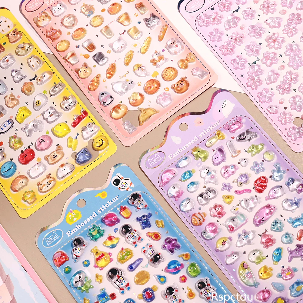 1pcs Cute Marine Animals Astronauts 3D Relief Stickers Kawaii Cartoon Creative Embossed Decals Laptop Phone Notebook Sticker Toy