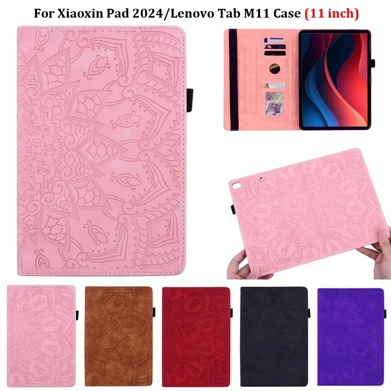 For Xiaoxin Pad 2024 Case 11 inch Flower 3D Emboss PU Leather Wallet Cover For Funda Lenovo Xiaoxin Pad 2024 Lenovo Tab M11 Case