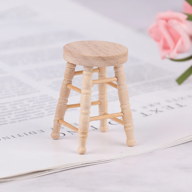 1:12 Dollhouse Miniature Accessories Wooden Stool Chair Doll House Furniture