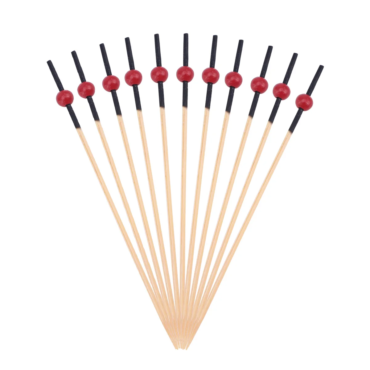 

100 Pcs Bamboo Cocktail Picks Creative Fruit Sticks Red Bead Decor Appetizers Toothpicks for Bar KTV Clubs Home Parties