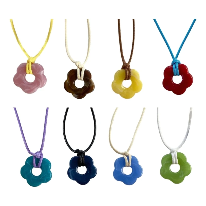 ZB91 Dopamine Hollowed-Out Flower Pendant Necklace Acrylic Material Flower Jewelry Pendant Choker Suitable for Any Occasion