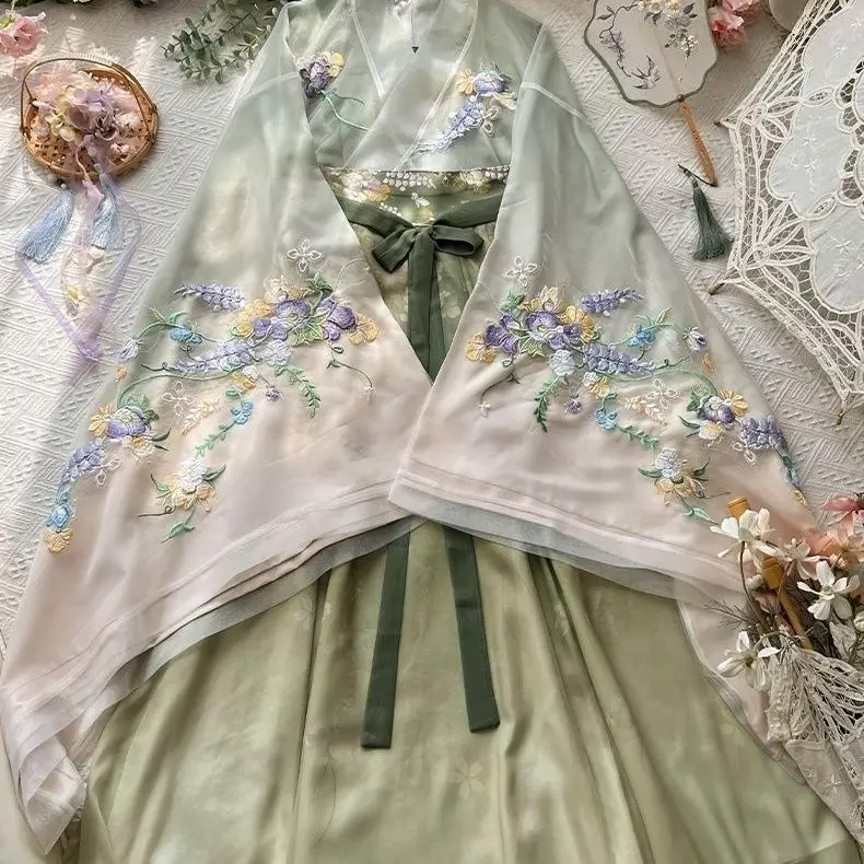 Chinese Style Traditional Hanfu Women Floral Hanfu Dress Set Exquisite Embroidery Fairy Ancient Princess Cosplay Dress Set
