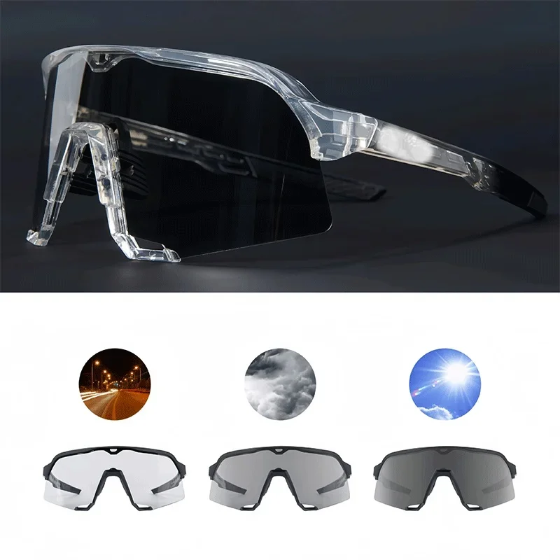 S3 Photochromic Sports Sunglasses Color Changing Cycling Glasses Mountain Bike Windproof UV Resistant Goggles Driving Eyewear