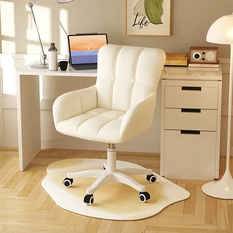 Leather Bedroom Office Chair Vanity White Work Cute Rolling Gaming Chair Pedicure Cadeiras De Escritorio Salon Furniture image 3