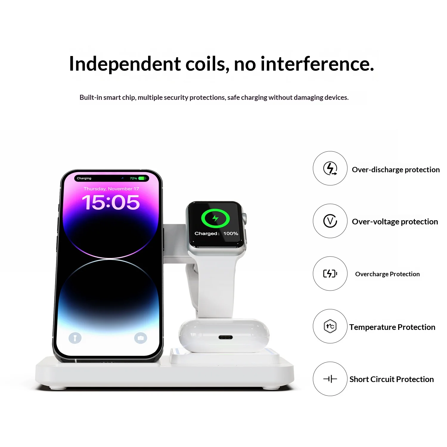 🌟 Cargador inalámbrico 3 en 1 con luz nocturna 🌟 Carga Rápida 15W para iPhone Huawei Android AirPods Apple Watch