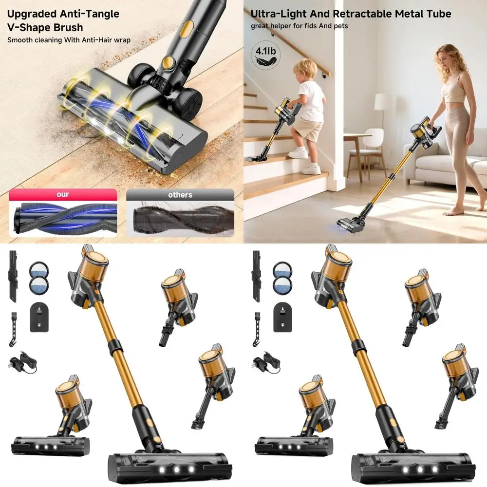 

Многофункциональный беспроводной пылесос 8-в-1, мощность всасывания 40 кПа, 55 минут работы, легкий, для дома, щетка с защитой от наматывания волос, крепление на стену, перезаряжаемый