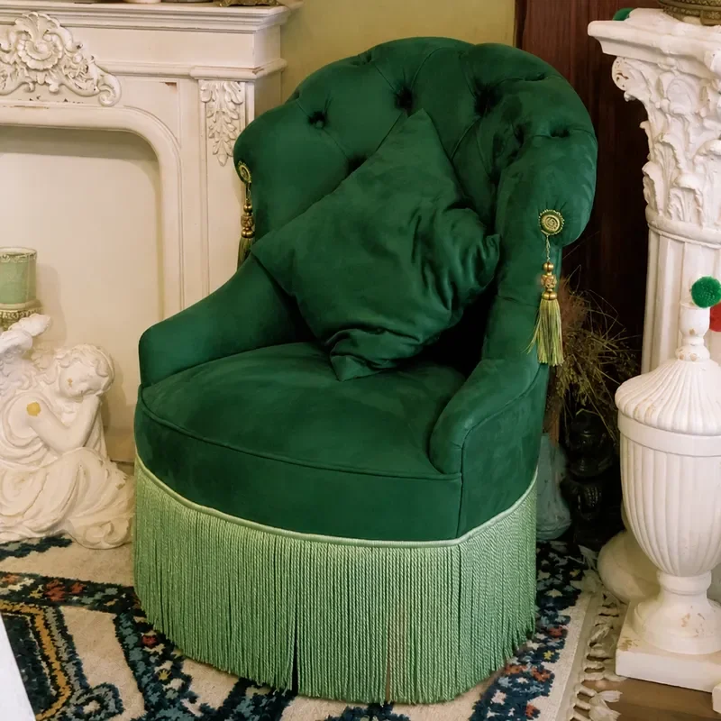 Retro Green Velvet Single Chair High Back Armchair for Living Room Balcony Small Apartment Leisure Sofa Chair