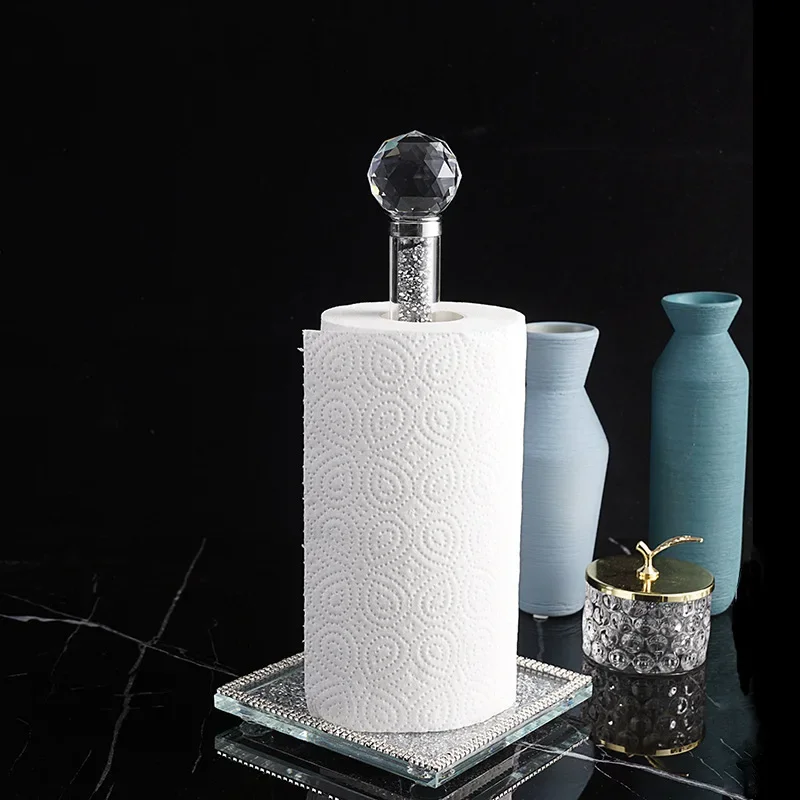 

Crystal Paper Towel Holder Stand Countertop Bling Silver Paper Towel Roll Dispenser Holders with Square Base Tissue Holders