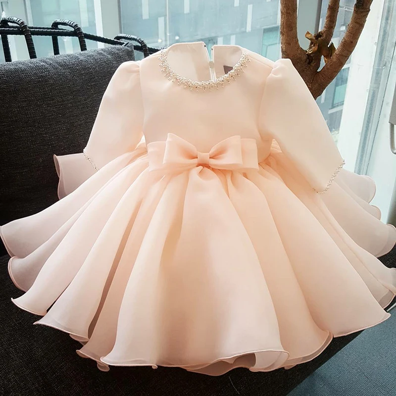 Long Sleeve Baby Girl Dress Baptism Dresses for Girls 1st year birthday party wedding Gown Christening baby infant clothing