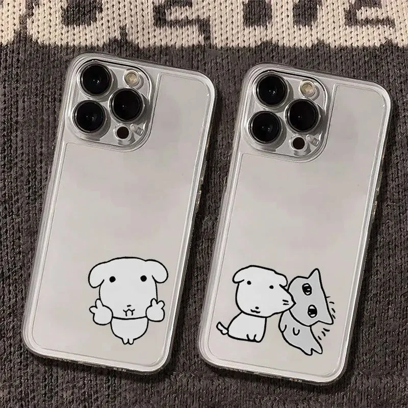 New Korean Ins Cute Puppy Cat Couple Clear Phone Case For iPhone 17 AIR 16 15 14 13 12 11 Pro Max 78 Plus Mini X XR XS Y2K Cover
