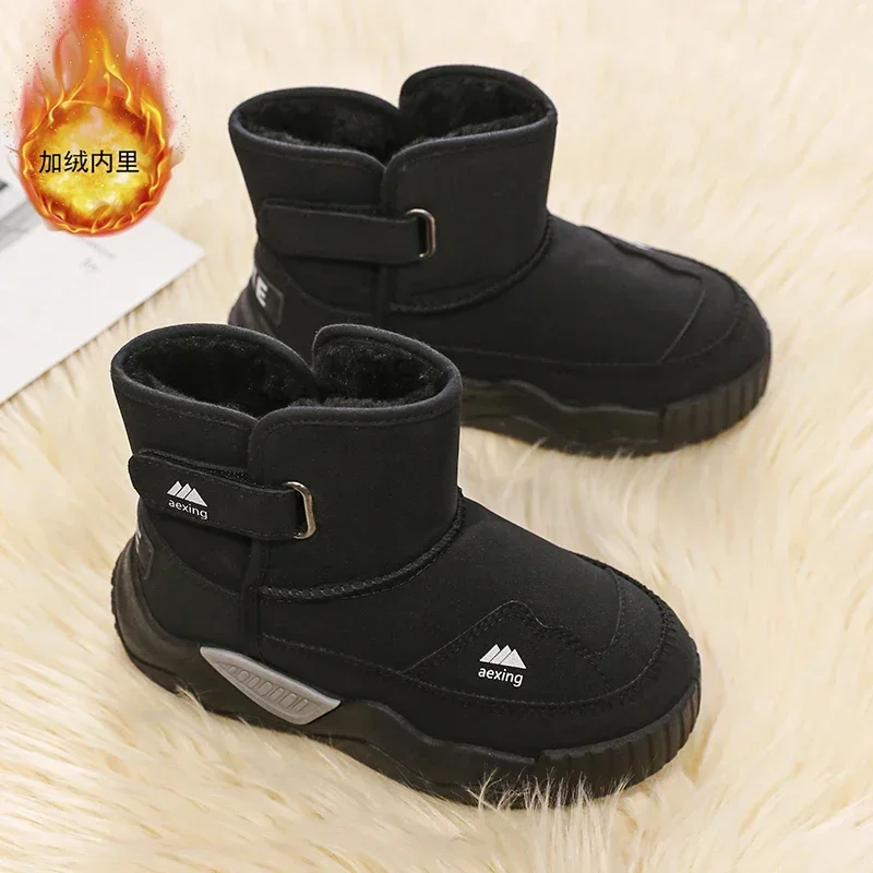 Botas de nieve para niños, talla 30-39, botas de algodón cálidas y gruesas de terciopelo para niños y niñas, zapato de algodón informal duradero para invierno, 2024