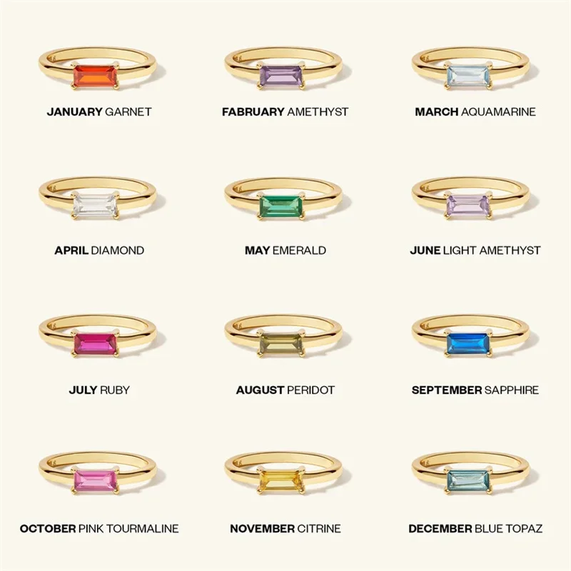 Gold Birthstone Rings for Women Dainty 14K Gold Plated Baguette CZ Green Gemstone Ring Personalized Jewelry Gift for Birthday