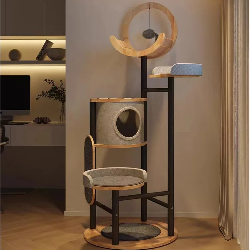 

Деревянная рама для кошек и альпинизма, интегрированная Большая искусственная вилла, кошка, доска для шлифовки когтей, многофункциональные игрушки