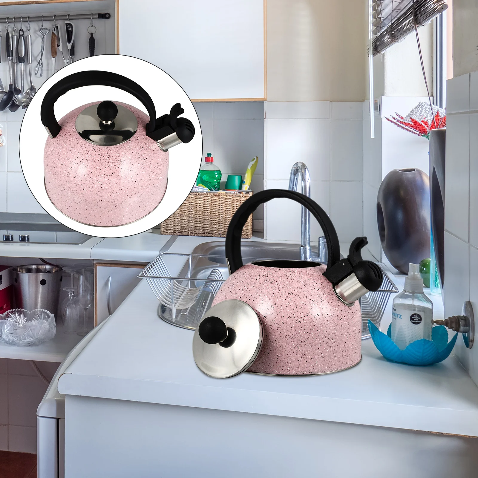 

1pc Stainless Steel Whistling 2.5L Thickened Heat Insulated Water Kettle Comfort Handle Boil Alert Household Heating Kettle For