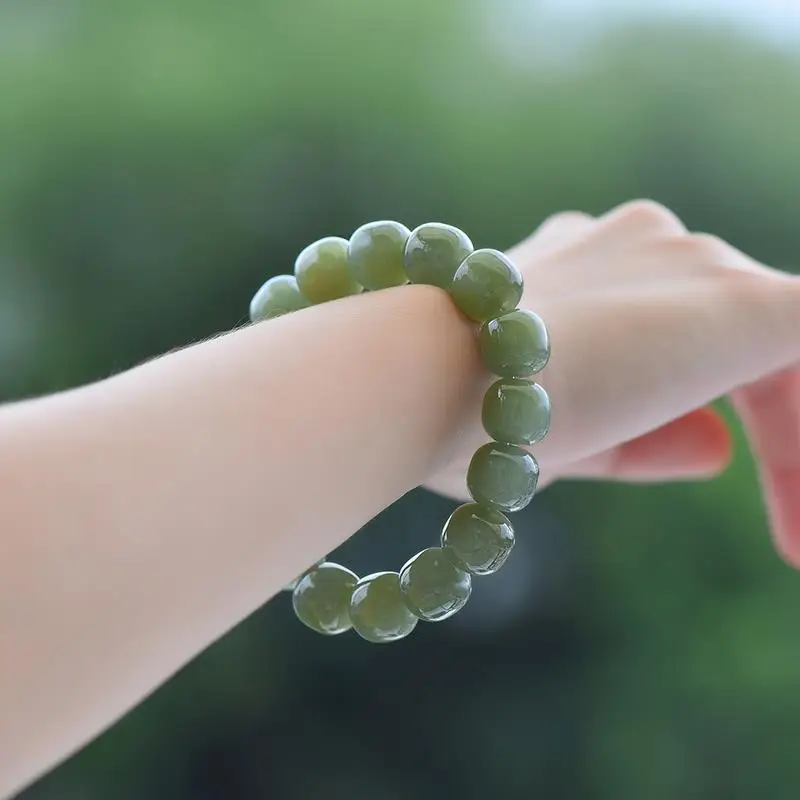 

Made Of , Warm And Green, Natural Hotan Jade Bracelet With Vintage-Style Beads