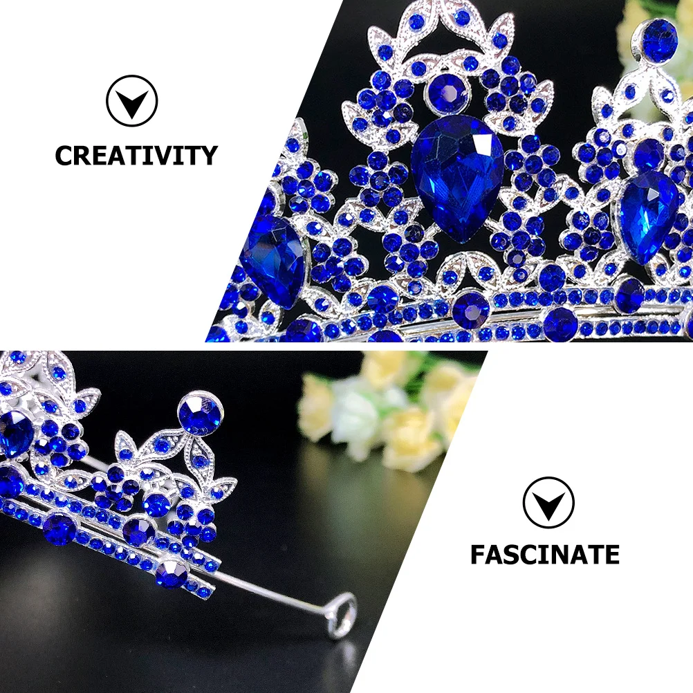

Blue Rhinestone Crown Hair Accessory For Women Bride Tiara Crystal Headband Wedding Party Prom Birthday Costume Decor