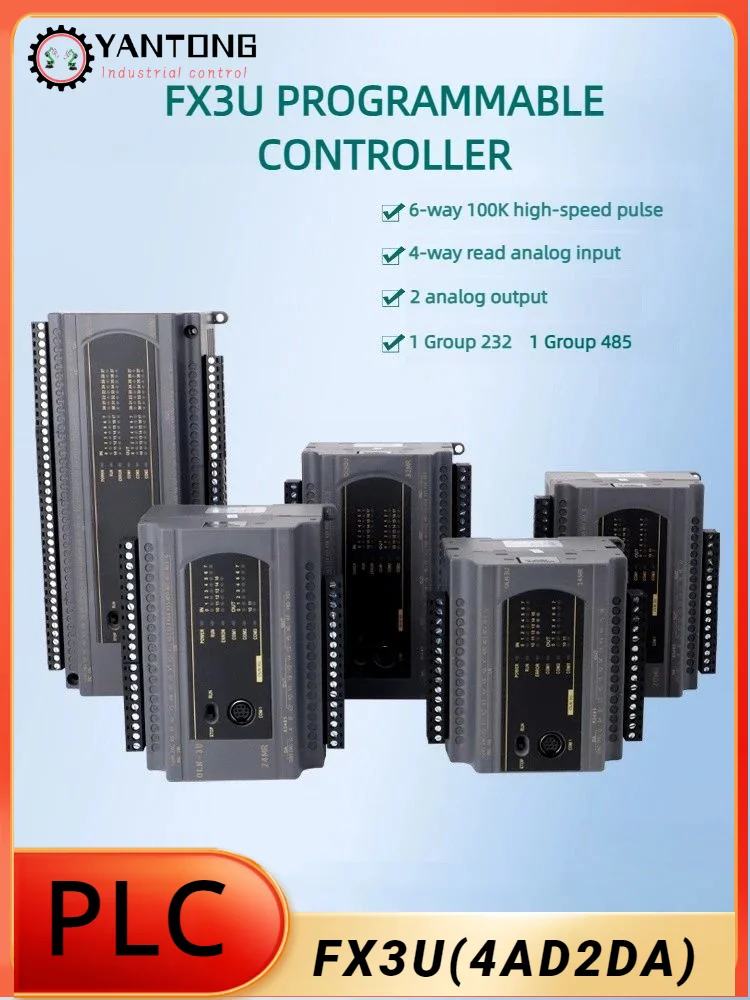 FX3U PLC Programmable Logic Controller FX3U-14/20/24/32/40/48/60/64MR/T High-speed Pulse With Analog 4 AD2DA Support Modbus RTU