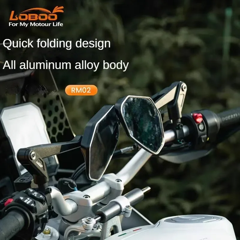 LOBOO Motorcycle Folding Rearview Mirror Large Field of View Ultra-wide Angle Reflector Reverse Mirror Motorcycle Accessories