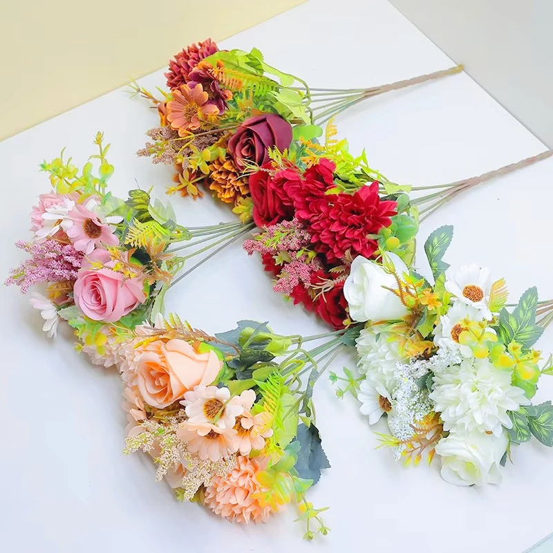 

Autumn Peony Artificial Silk Flower Rose Room Wedding Valentine's Day Decoration Christmas Arrangement Fake Floral Bride Bouquet
