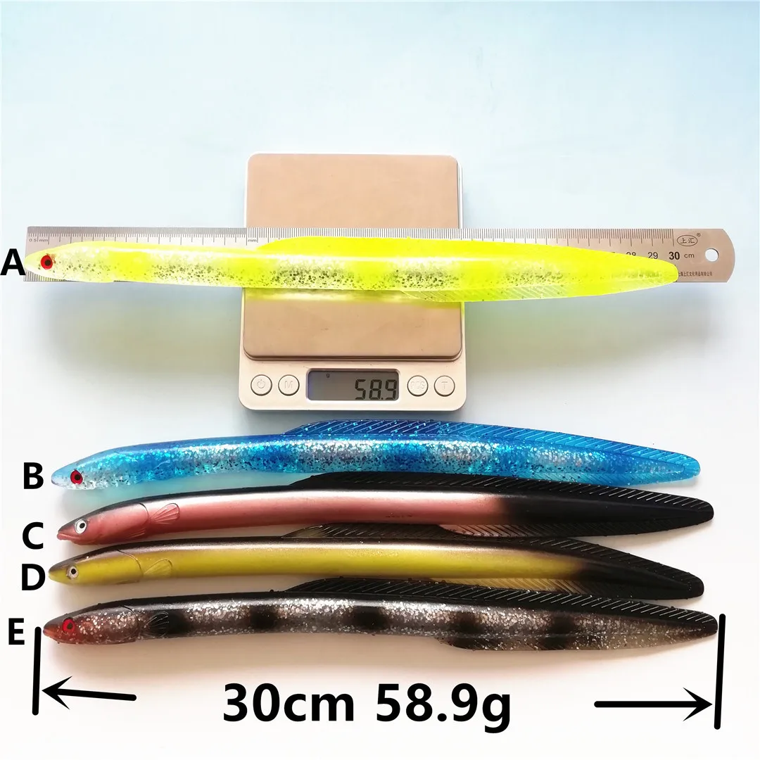 1pc 30cm 58g Sea Eel Swimbait Carp Wobblers Fish Pollock Sand Boat Soft Big Artificial Silicone Fake Bait For Fishing Lure