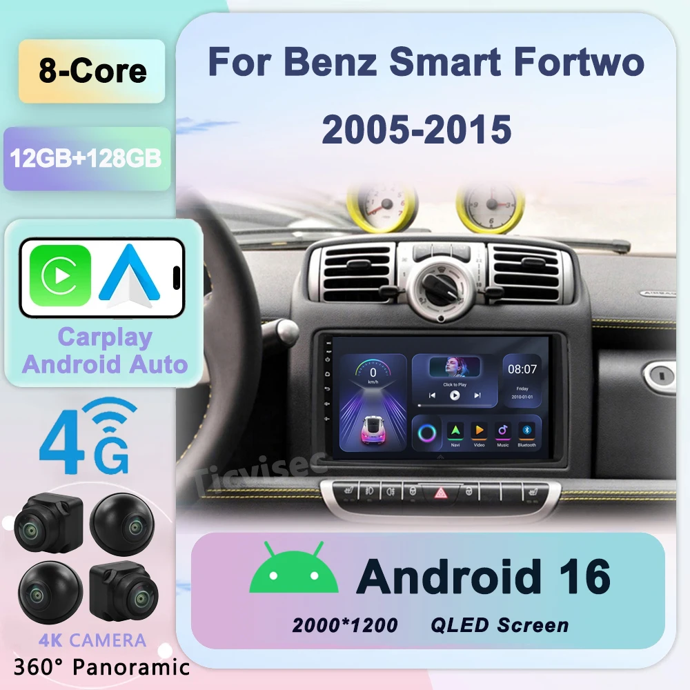

For Mercedes Benz Smart Fortwo 2006 2007 2008 2009 2011-2015 Car Radio Multimedia Player Android 2 Din Carplay Navigation GPS