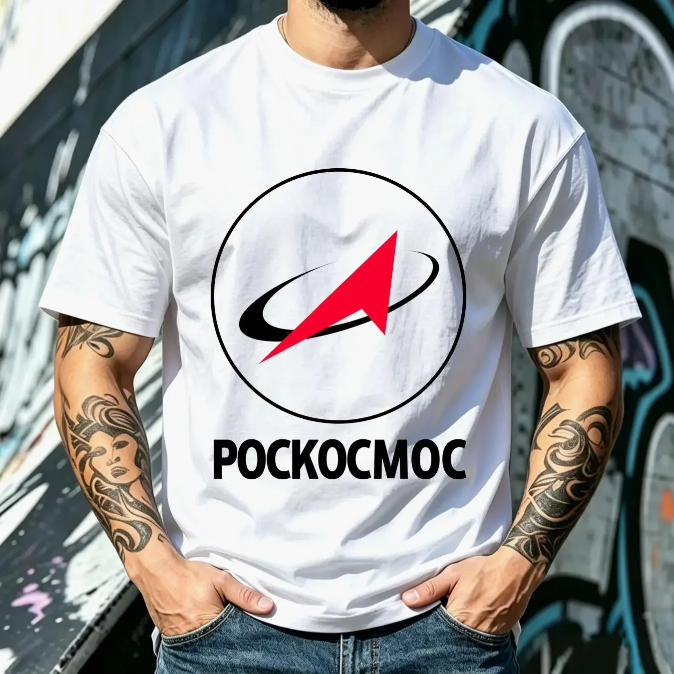 washed T Shirt Roscosmos Russian Federal Space Agency Retro Cool Women 614 vintage Washed streetwear Soft homme Slightly