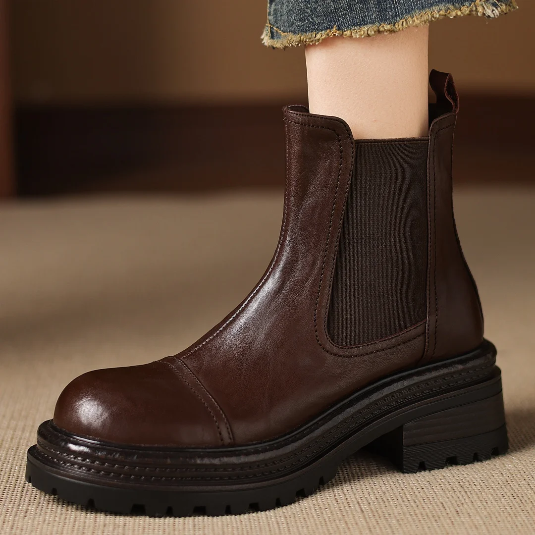 Новинка 2023 года, женские осенние ботильоны «Челси» из коровьей кожи на эластичной ткани в стиле пэчворк, короткие ботинки на платформе на массивном каблуке 4,5 см