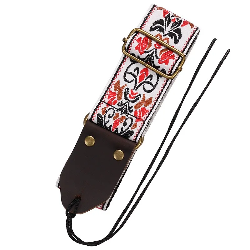Embroidered Guitar Strap Soft Vintage Flowers Adjustable Creative Watch Bands Cotton Belt & Leather Head