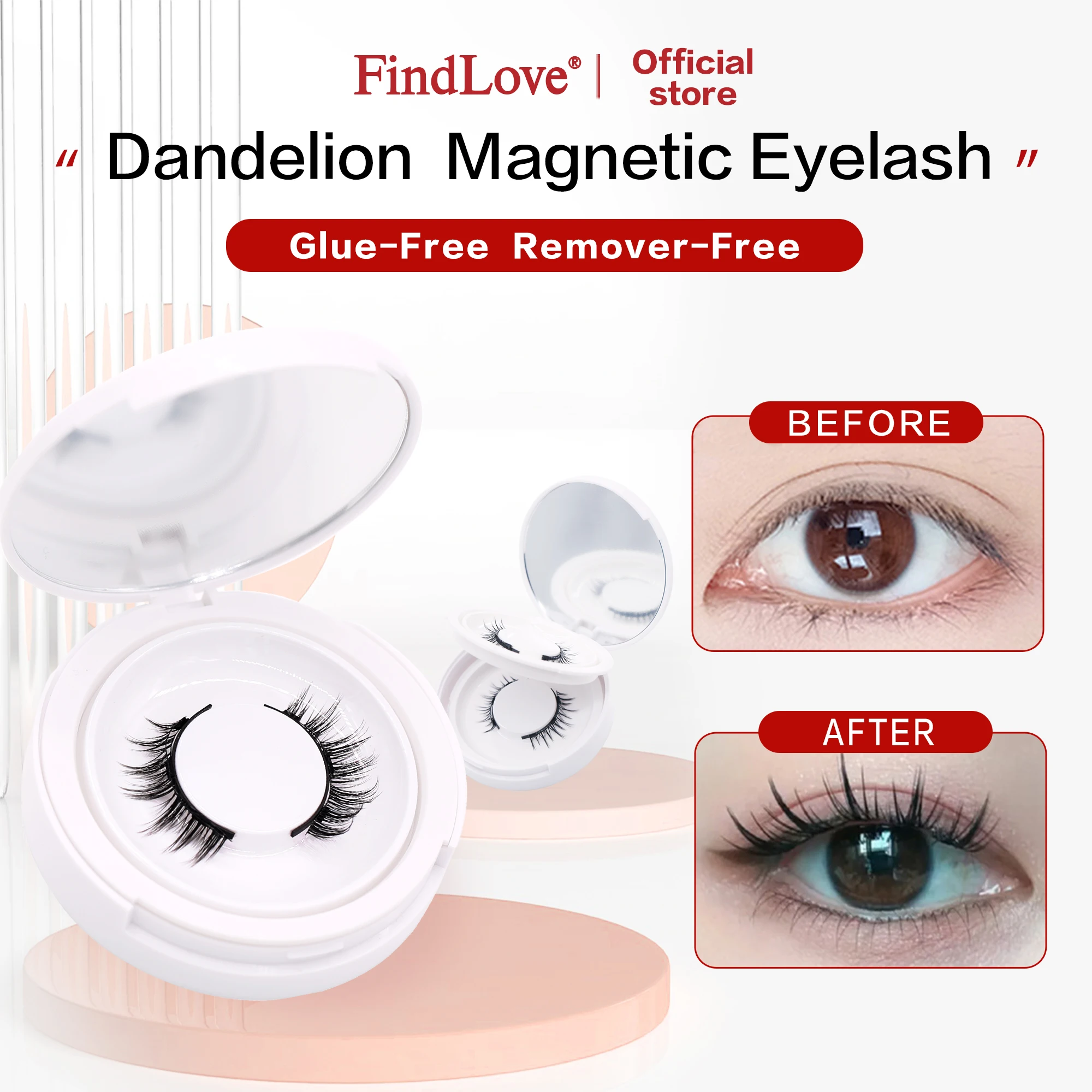 FindLove all serie 2Pairs Reusable Magnetic Lashes No Glue Needed Professional Premium 3D Magnetic Eyelash 3-Step Press On False