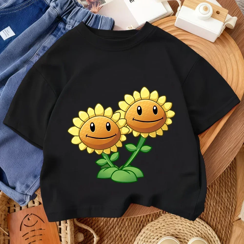 Street Style Boys Girls Tee Plants Vs Zombies Trendy Cartoon 2026 Summer Kids Casual Daily Wear 3-14 Age