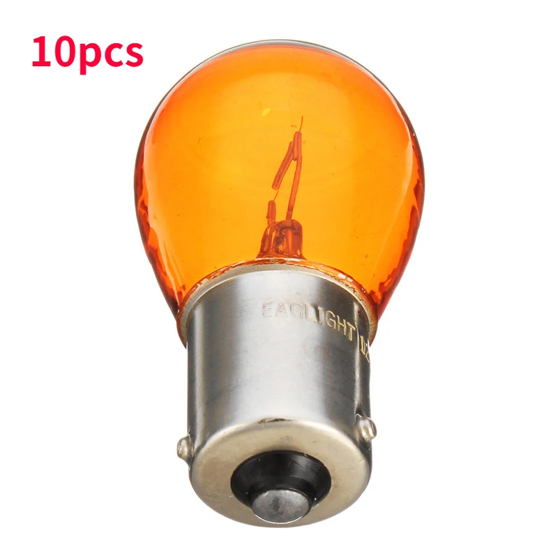 10pcs/Set 1156 BAU15S PY21W Car Indicator Light Brake Reverse Lamp Parking Light Amber Yellow Halogen Lamp DC 12V LED Bulbs