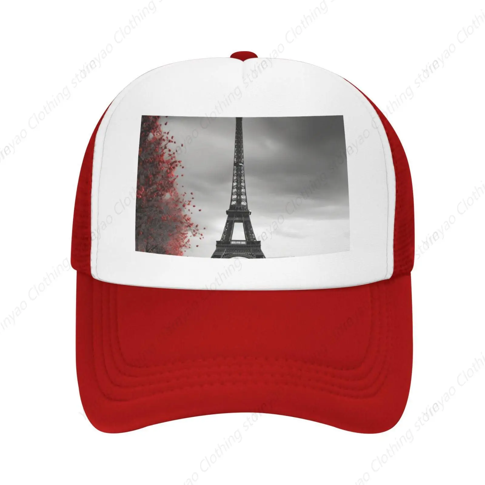 Gray Paris Eiffel Tower Printed Truck Hat Outdoor Souvenir Gift Baseball Cap Breathable Mesh Snap On Dad Hat