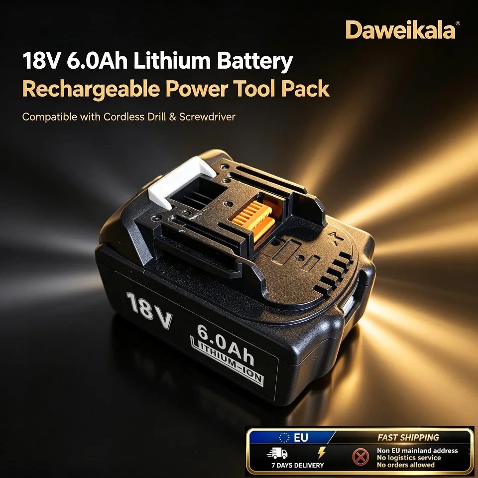 Batteria al litio ricaricabile Daweikala 18V 6000mAh, batteria di ricambio per utensili elettrici, adatta a trapani, cacciaviti e utensili da taglio a batteria, ideale per lavori di costruzione e