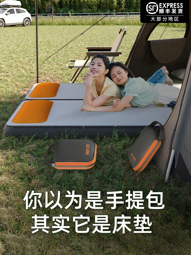 Inflatable mattress thickened and heightened outdoor camping, single floor bunk, folding soft bed, double household air mattress