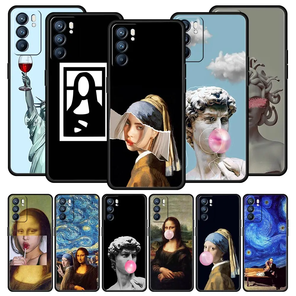 

Art Aesthetic David Mona Lisa Phone Case For Oppo Reno8 Reno7 Reno6 Pro A54 5G Find X6 X5 A53 A52 A9 A15 A17 A16 A57 A31 Cover
