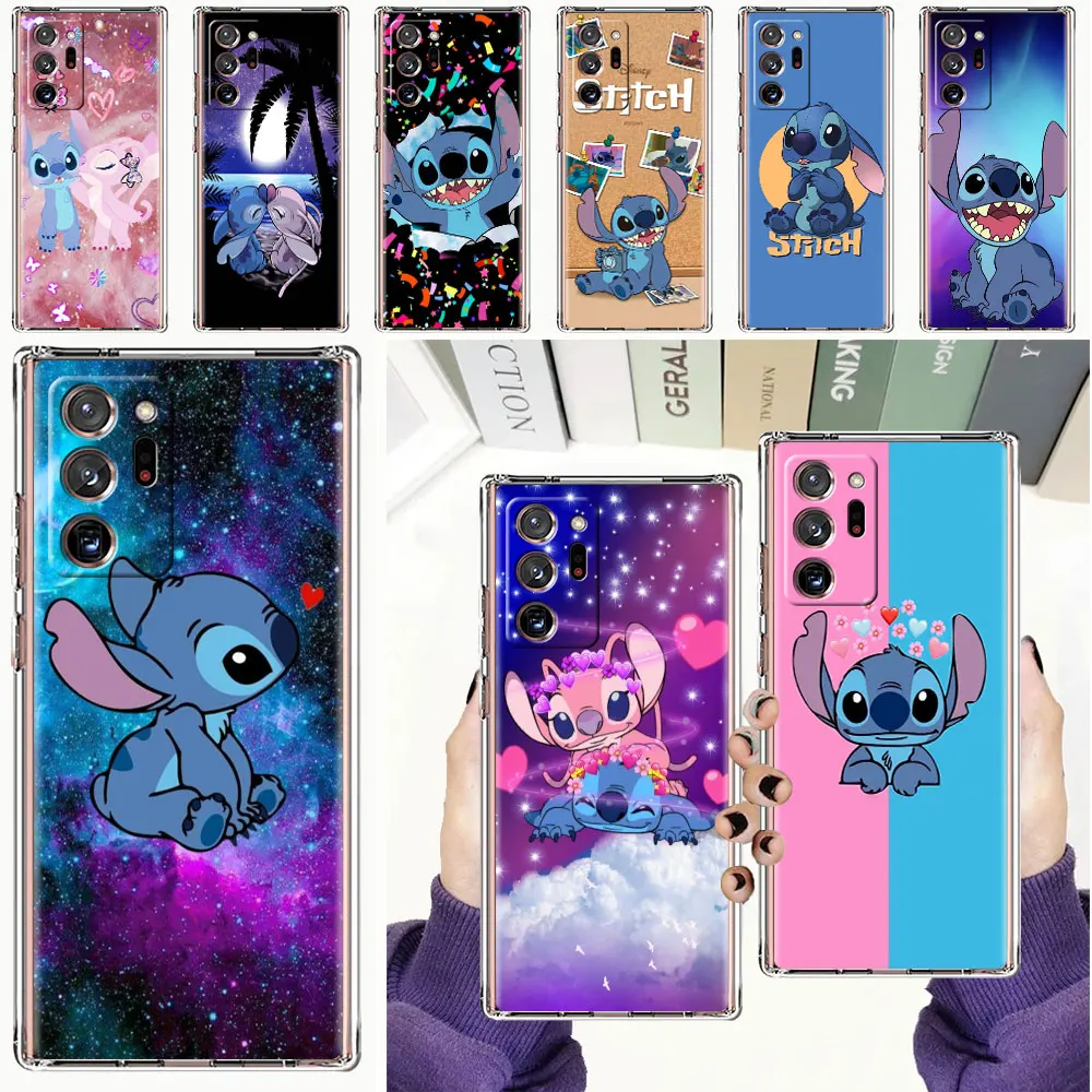 Case For Samsung Galaxy Note 20 Ultra 10 Plus 9 8 A50 A30 A20 A40 A20e A70 A52 A51 A12 Clear Phone Cover Cute Funny Stitch Funda