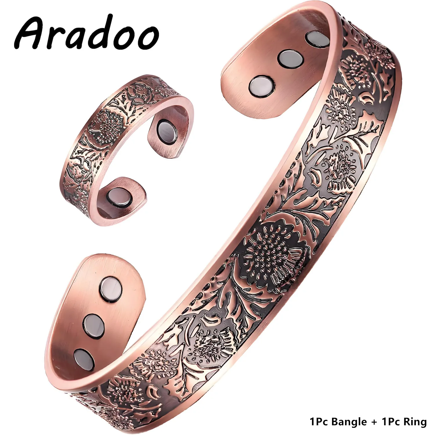 ARADOO Pure Copper Viking Cuff Bangle Bracelet with 3500 Gauss Neodymium Magnets Jewelry Gifts